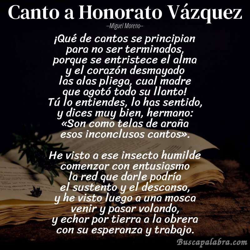 Poema Canto a Honorato Vázquez de Miguel Moreno con fondo de libro