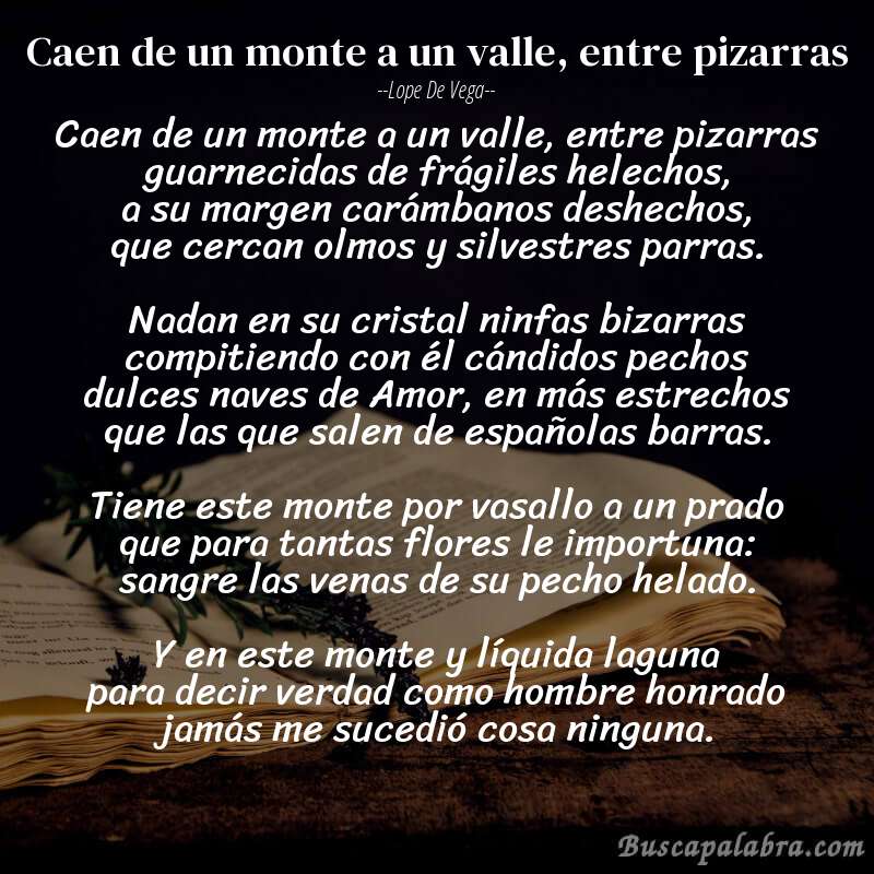 Poema Caen de un monte a un valle, entre pizarras de Lope de Vega con fondo de libro