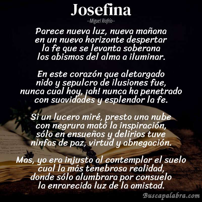 Poema Josefina de Miguel Riofrío con fondo de libro