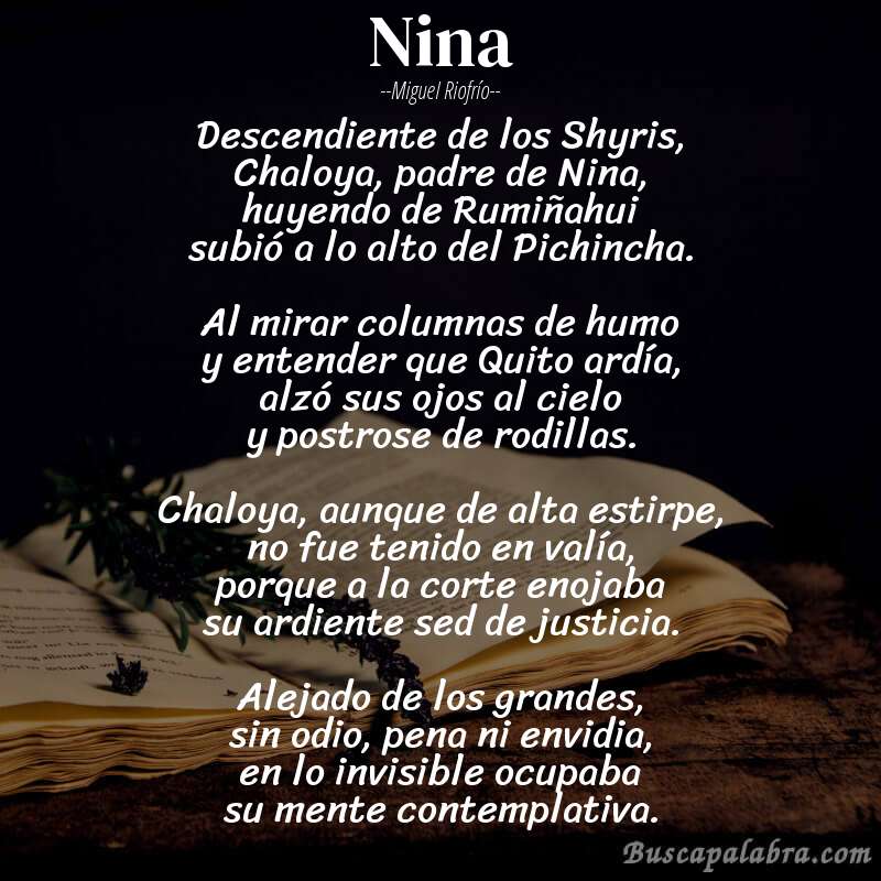 Poema Nina de Miguel Riofrío con fondo de libro