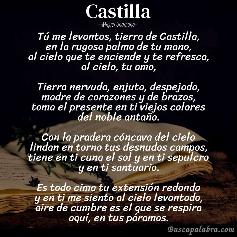 Poema Castilla de Miguel Unamuno con fondo de libro