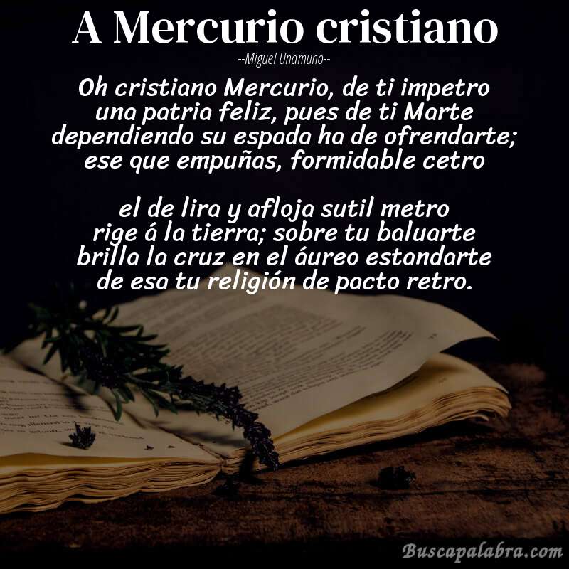 Poema A Mercurio cristiano de Miguel Unamuno con fondo de libro