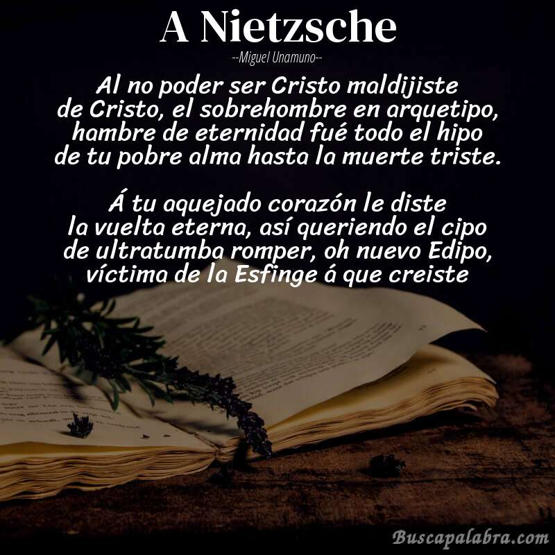 Poema A Nietzsche de Miguel Unamuno con fondo de libro