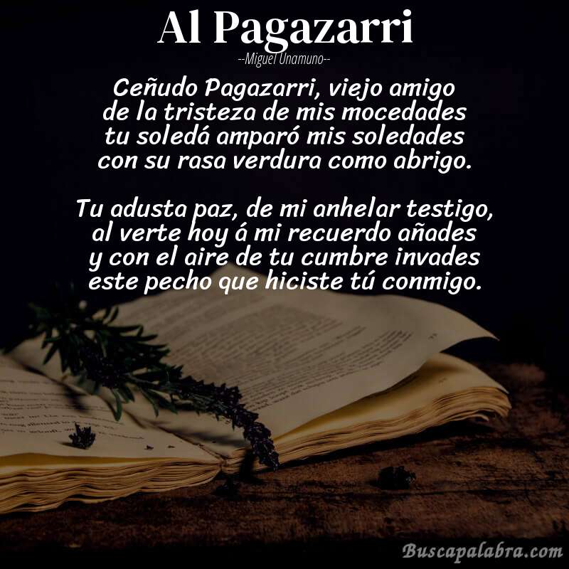 Poema Al Pagazarri de Miguel Unamuno con fondo de libro