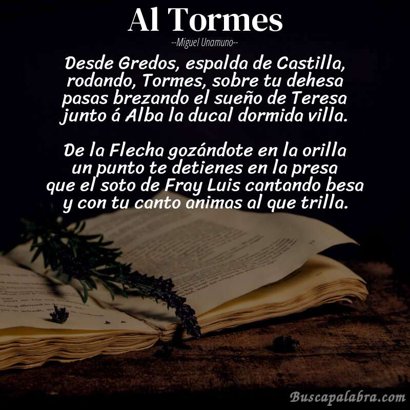 Poema Al Tormes de Miguel Unamuno con fondo de libro