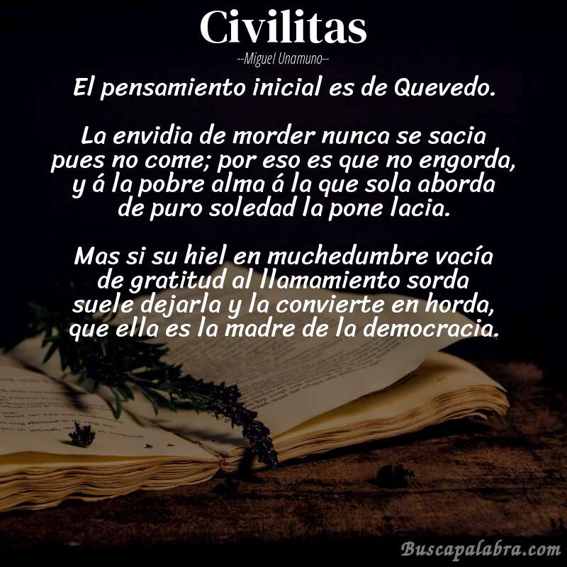 Poema Civilitas de Miguel Unamuno con fondo de libro