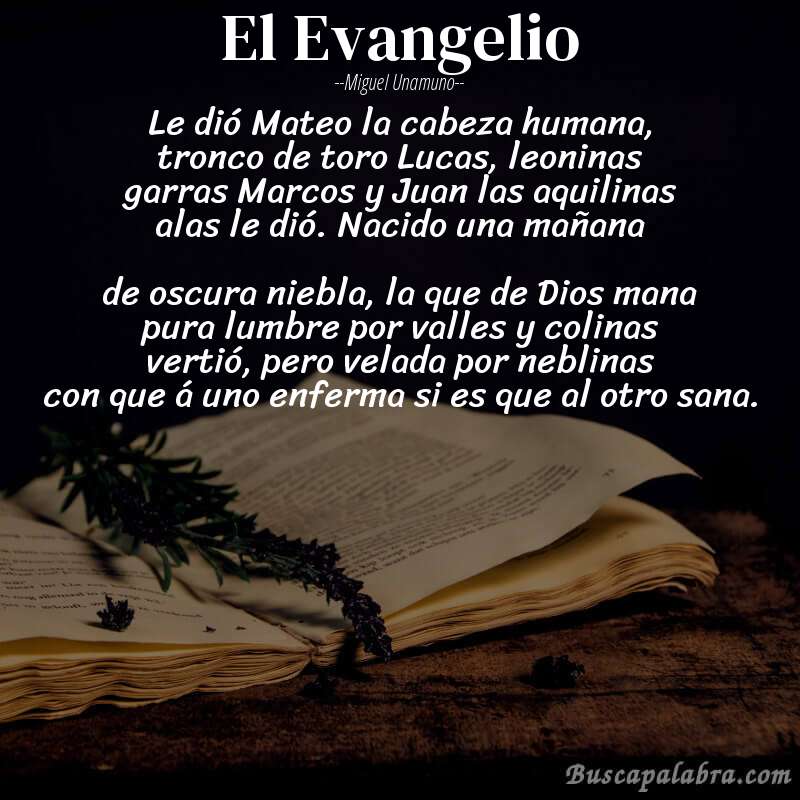 Poema El Evangelio de Miguel Unamuno con fondo de libro