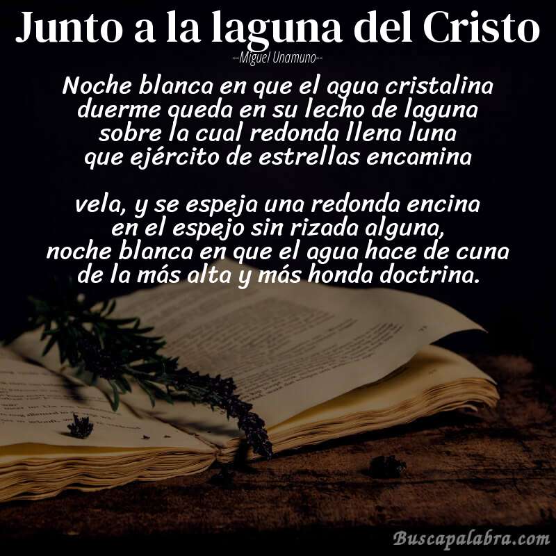 Poema Junto a la laguna del Cristo de Miguel Unamuno con fondo de libro