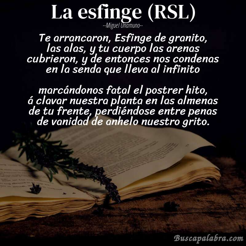 Poema La esfinge (RSL) de Miguel Unamuno con fondo de libro