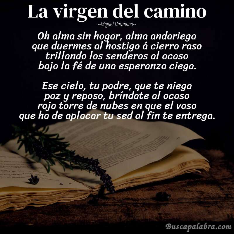 Poema La virgen del camino de Miguel Unamuno con fondo de libro