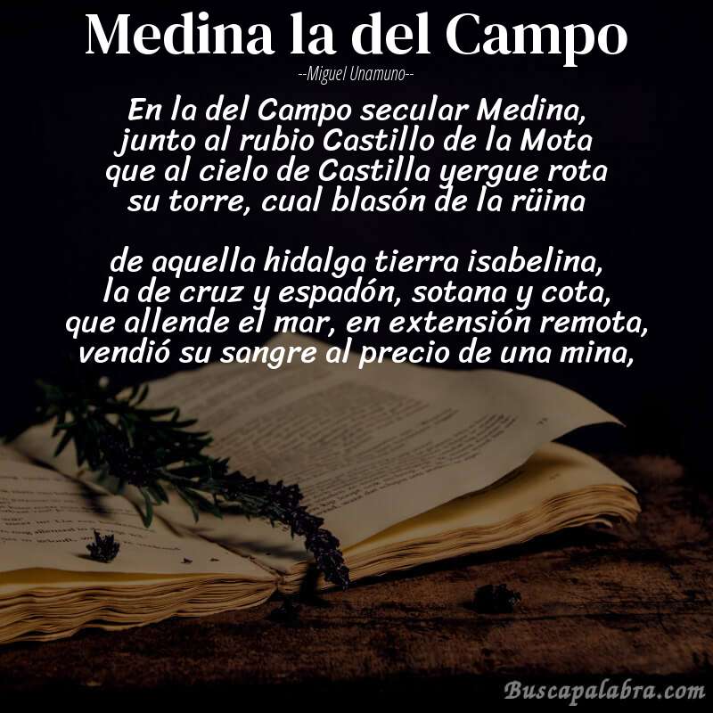 Poema Medina la del Campo de Miguel Unamuno con fondo de libro