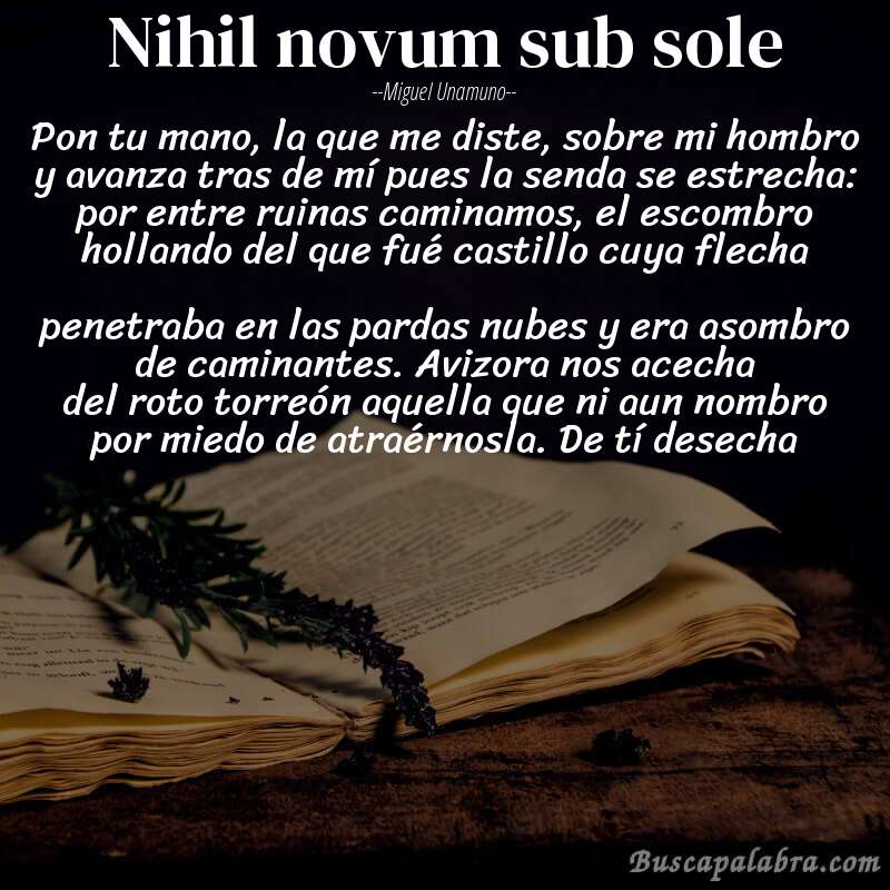 Poema Nihil novum sub sole de Miguel Unamuno con fondo de libro
