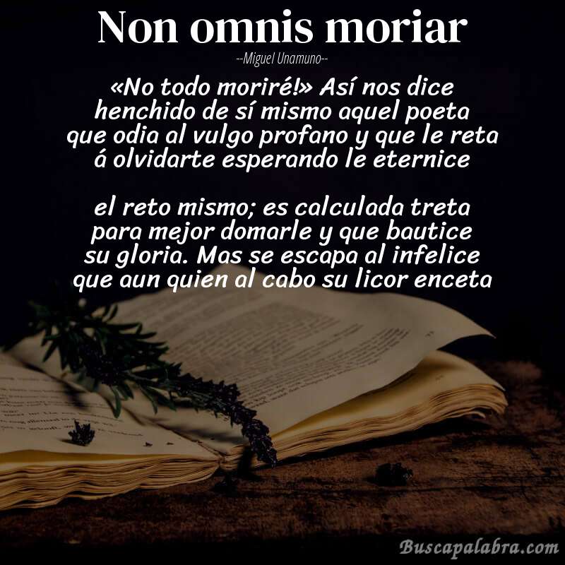 Poema Non omnis moriar de Miguel Unamuno con fondo de libro