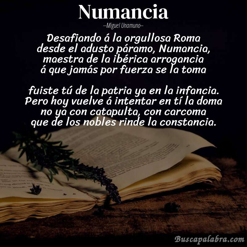 Poema Numancia de Miguel Unamuno con fondo de libro