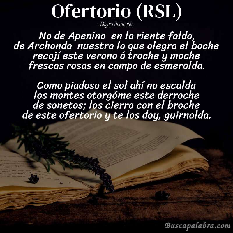 Poema Ofertorio (RSL) de Miguel Unamuno con fondo de libro