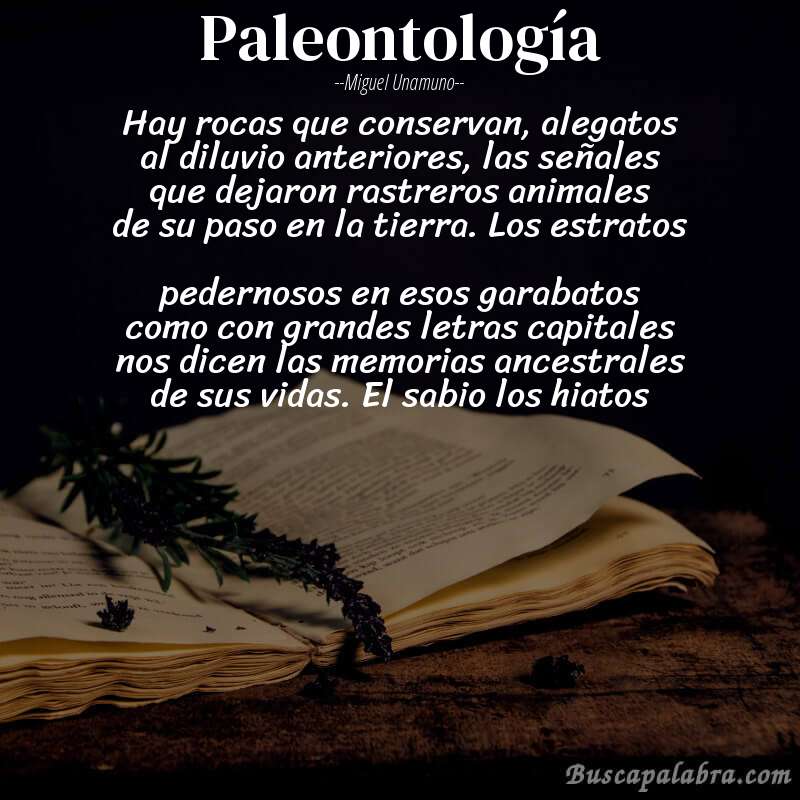 Poema Paleontología de Miguel Unamuno con fondo de libro