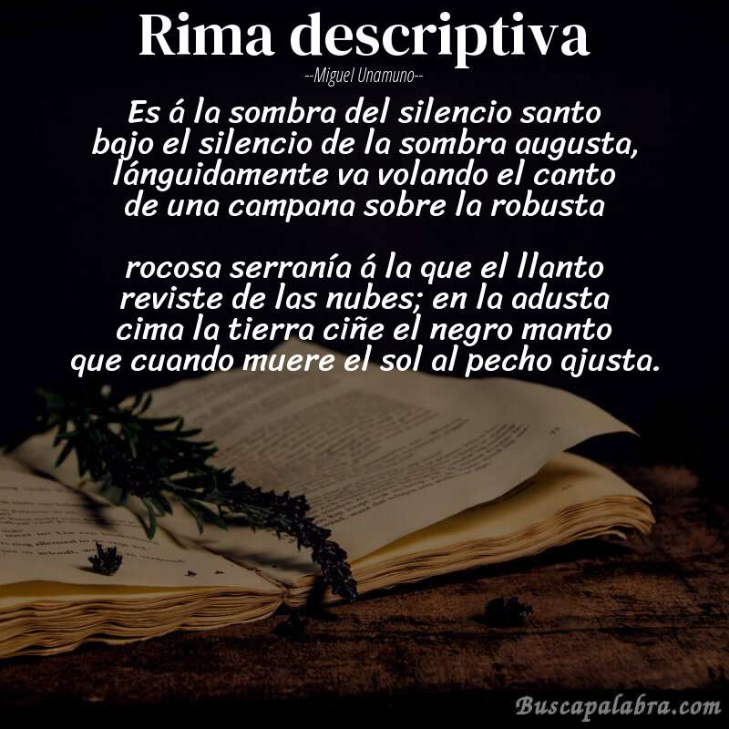 Poema Rima descriptiva de Miguel Unamuno con fondo de libro