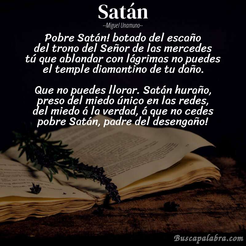 Poema Satán de Miguel Unamuno con fondo de libro