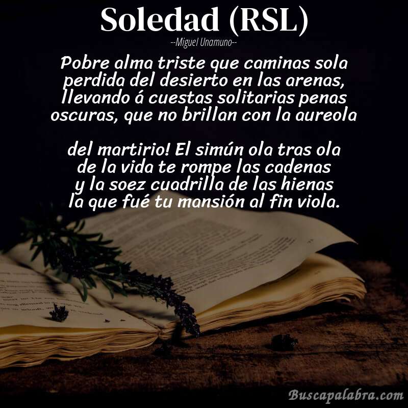 Poema Soledad (RSL) de Miguel Unamuno con fondo de libro
