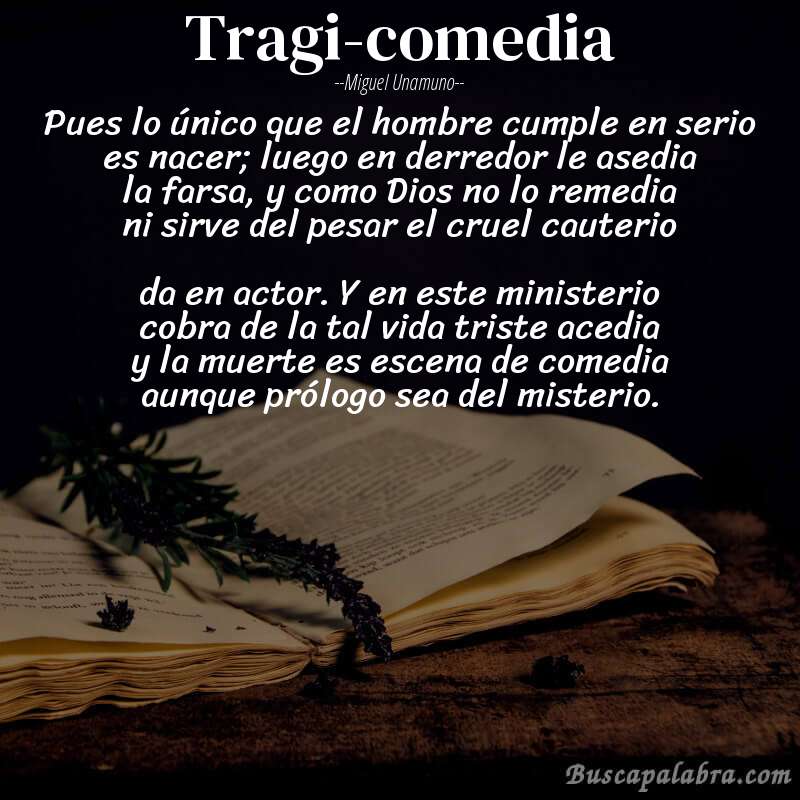 Poema Tragi-comedia de Miguel Unamuno con fondo de libro