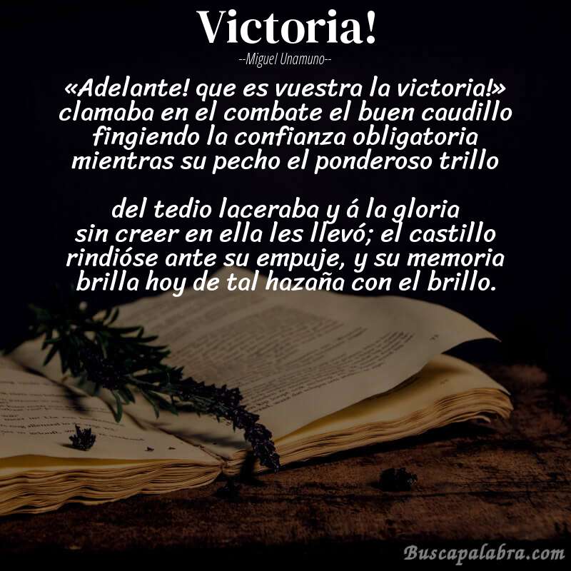 Poema Victoria! de Miguel Unamuno con fondo de libro