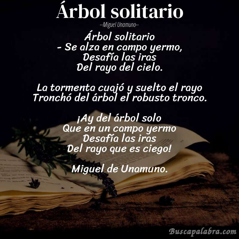 Poema Árbol solitario de Miguel Unamuno con fondo de libro