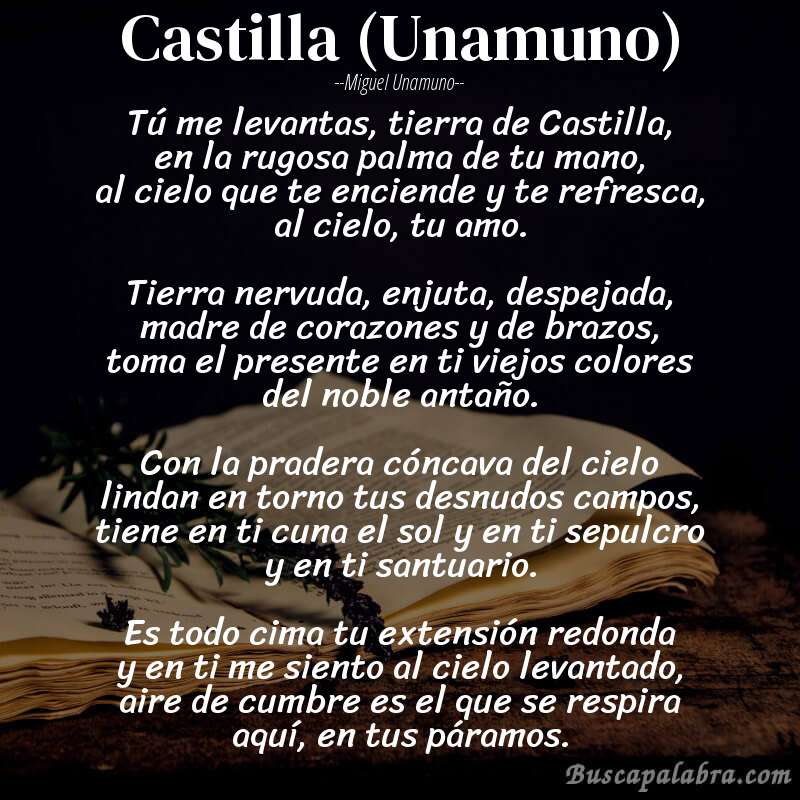 Poema Castilla (Unamuno) de Miguel Unamuno con fondo de libro
