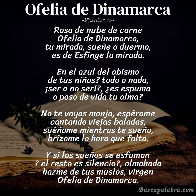 Poema Ofelia de Dinamarca de Miguel Unamuno con fondo de libro