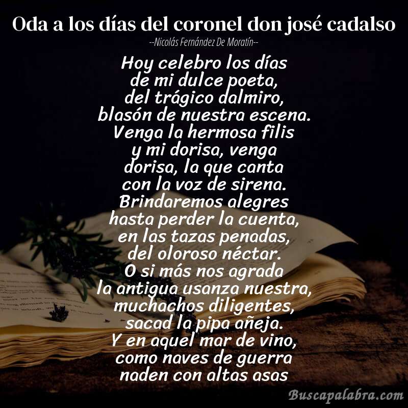Poema oda a los días del coronel don josé cadalso de Nicolás Fernández de Moratín con fondo de libro