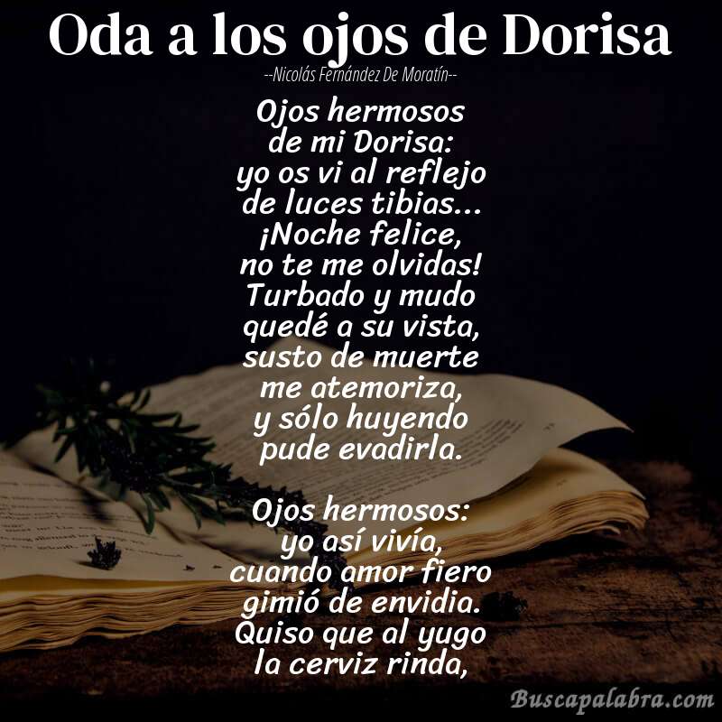 Poema Oda a los ojos de Dorisa de Nicolás Fernández de Moratín con fondo de libro
