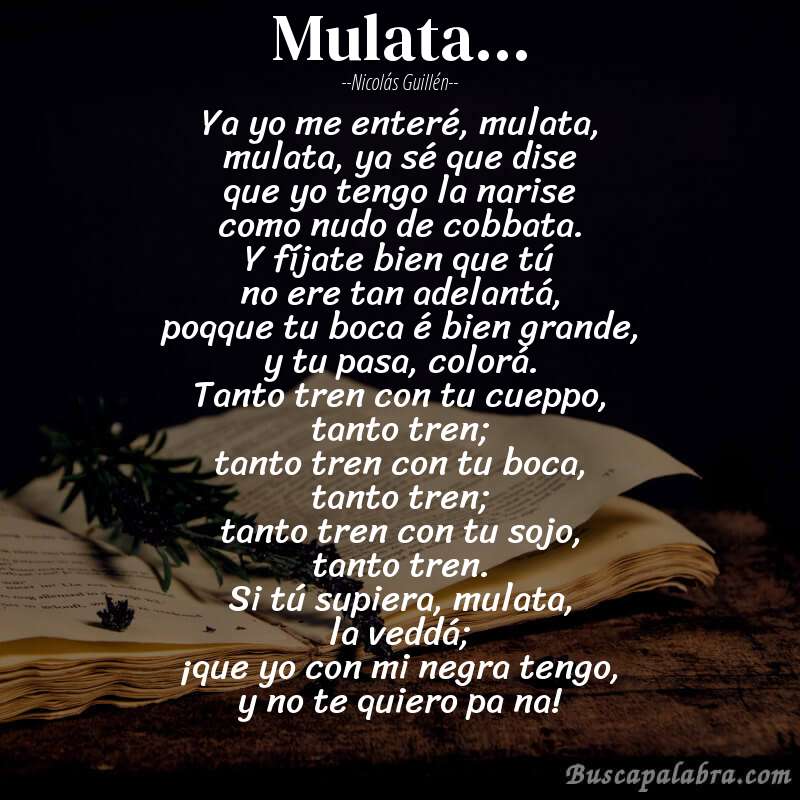 Poema mulata... de Nicolás Guillén con fondo de libro