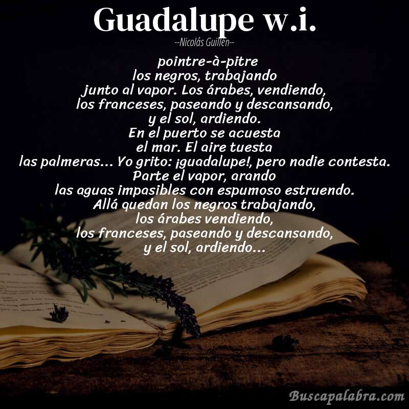 Poema guadalupe w.i. de Nicolás Guillén con fondo de libro