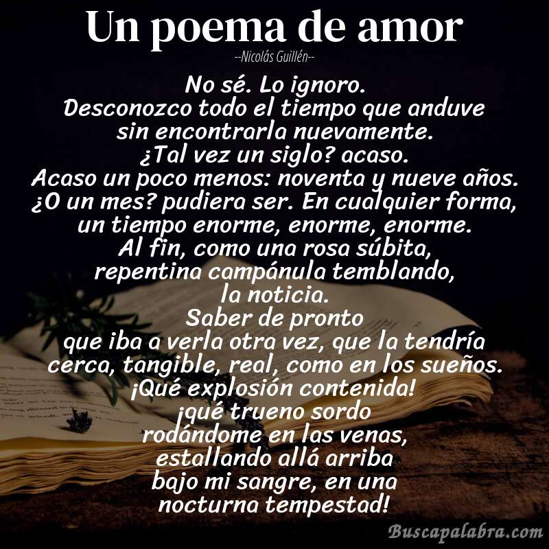 Poema un poema de amor de Nicolás Guillén con fondo de libro