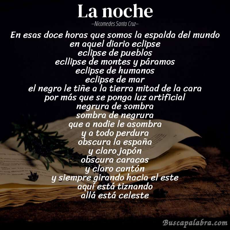 Poema la noche de Nicomedes Santa Cruz con fondo de libro