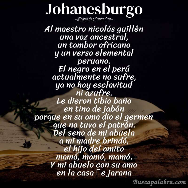 Poema johanesburgo de Nicomedes Santa Cruz con fondo de libro