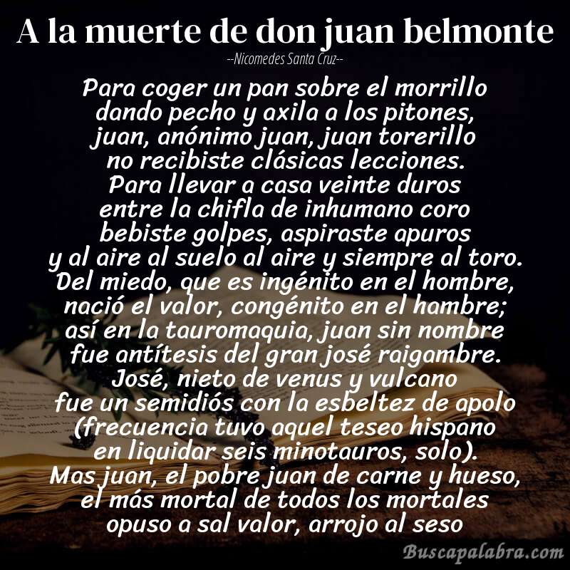 Poema a la muerte de don juan belmonte de Nicomedes Santa Cruz con fondo de libro