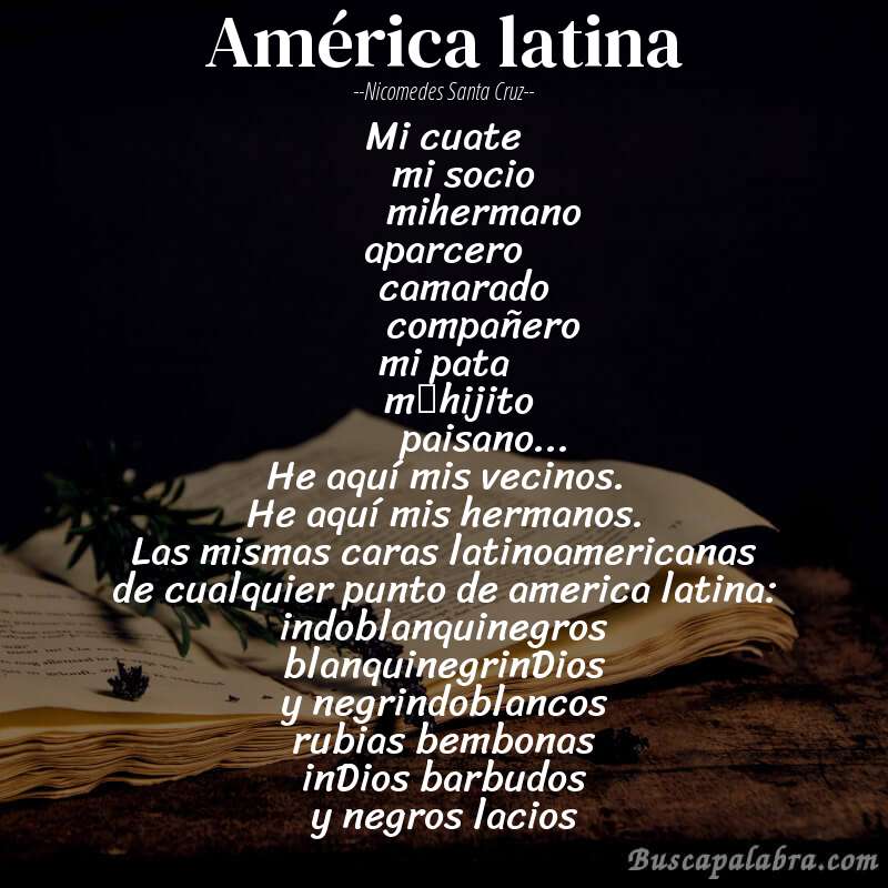 Poema américa latina de Nicomedes Santa Cruz con fondo de libro