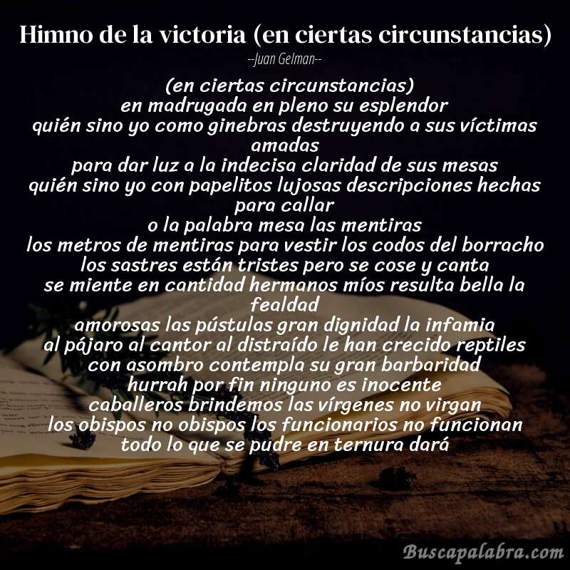 Poema himno de la victoria (en ciertas circunstancias) de Juan Gelman con fondo de libro
