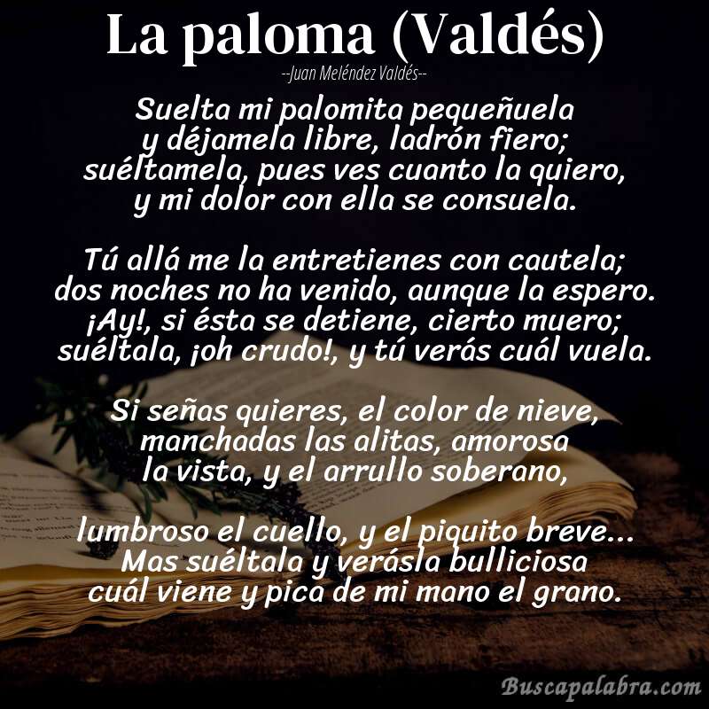 Poema La paloma (Valdés) de Juan Meléndez Valdés con fondo de libro