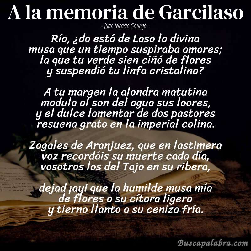 Poema A la memoria de Garcilaso de Juan Nicasio Gallego con fondo de libro