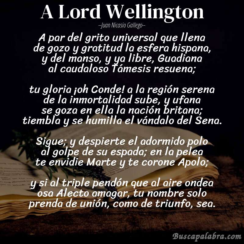 Poema A Lord Wellington de Juan Nicasio Gallego con fondo de libro