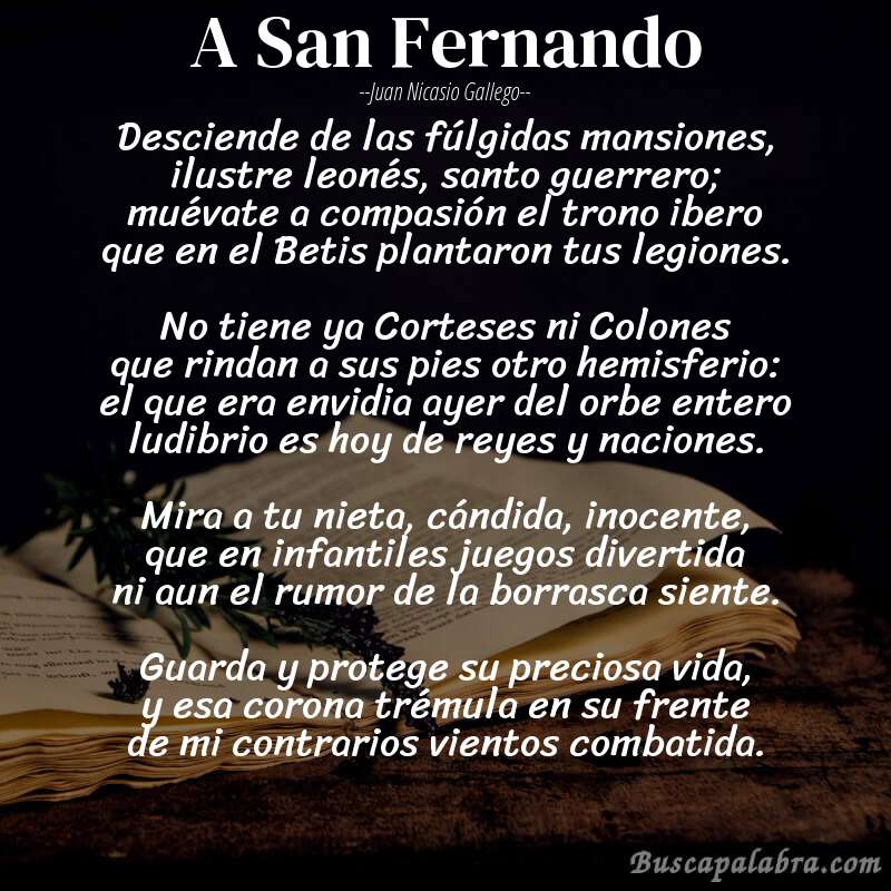Poema A San Fernando de Juan Nicasio Gallego con fondo de libro