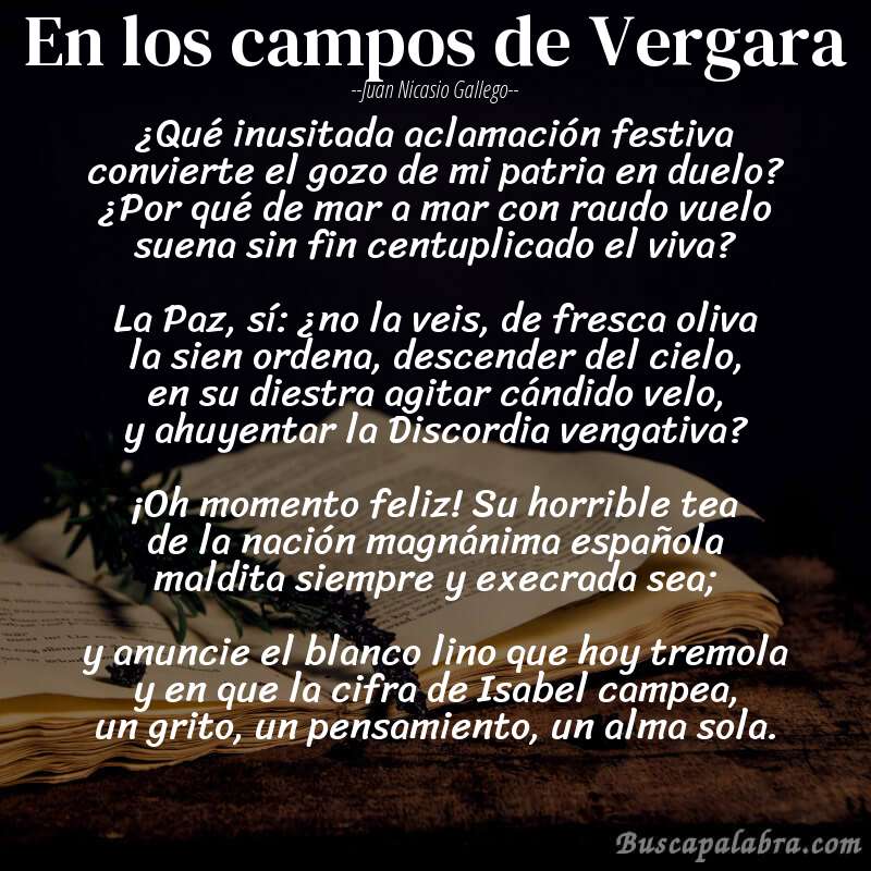 Poema En los campos de Vergara de Juan Nicasio Gallego con fondo de libro