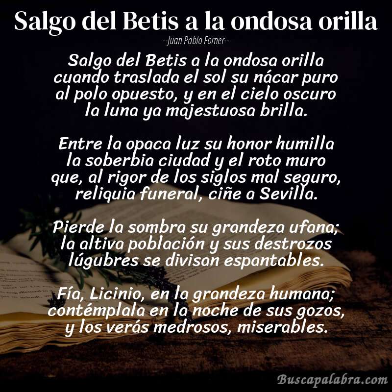 Poema Salgo del Betis a la ondosa orilla de Juan Pablo Forner con fondo de libro
