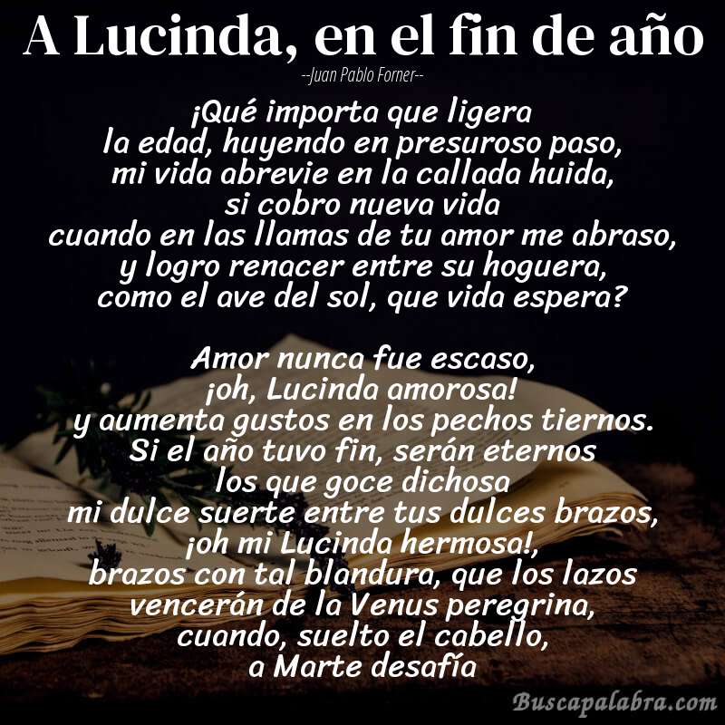 Poema A Lucinda, en el fin de año de Juan Pablo Forner con fondo de libro