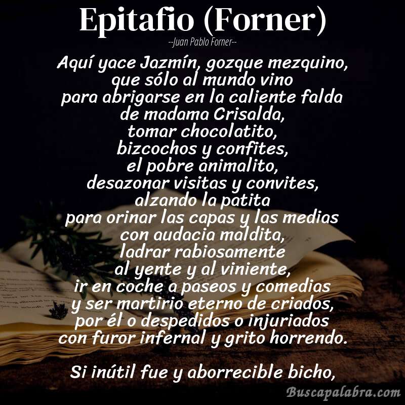 Poema Epitafio (Forner) de Juan Pablo Forner con fondo de libro