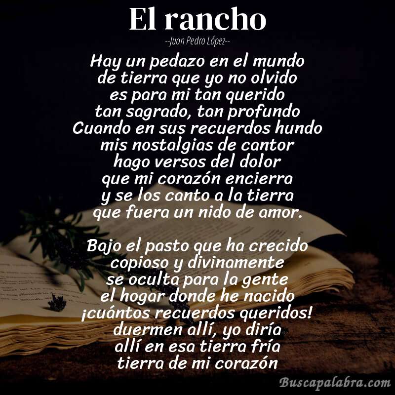 Poema El rancho de Juan Pedro López con fondo de libro