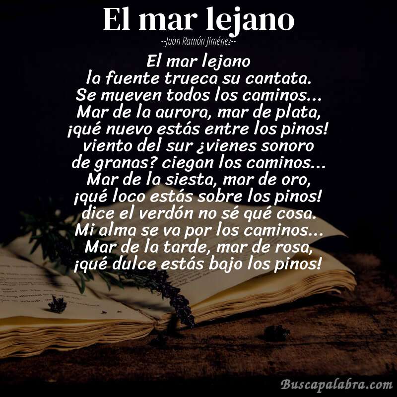 Poema el mar lejano de Juan Ramón Jiménez con fondo de libro