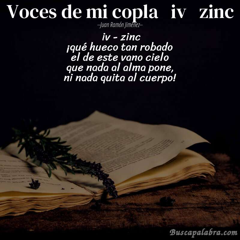 Poema voces de mi copla   iv   zinc de Juan Ramón Jiménez con fondo de libro