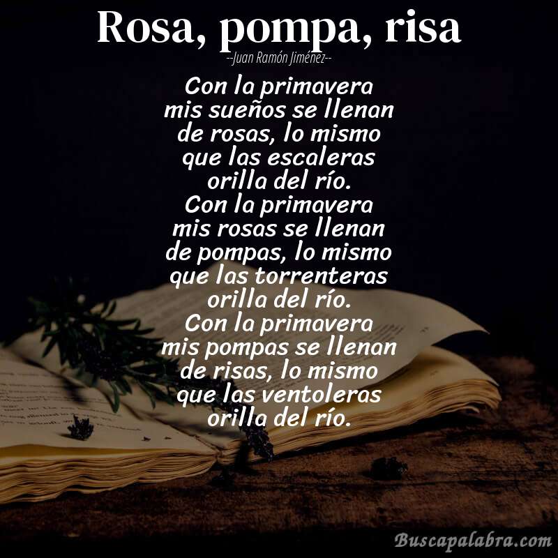 Poema rosa, pompa, risa de Juan Ramón Jiménez con fondo de libro